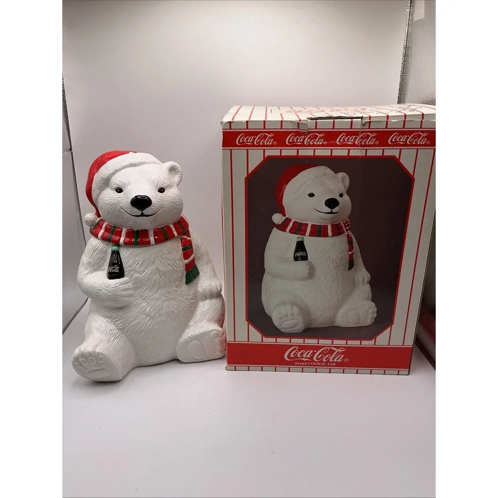 Vintage 1996 Christmas Coca-Cola Polar Bear in Scarf Cookie Jar New in Box